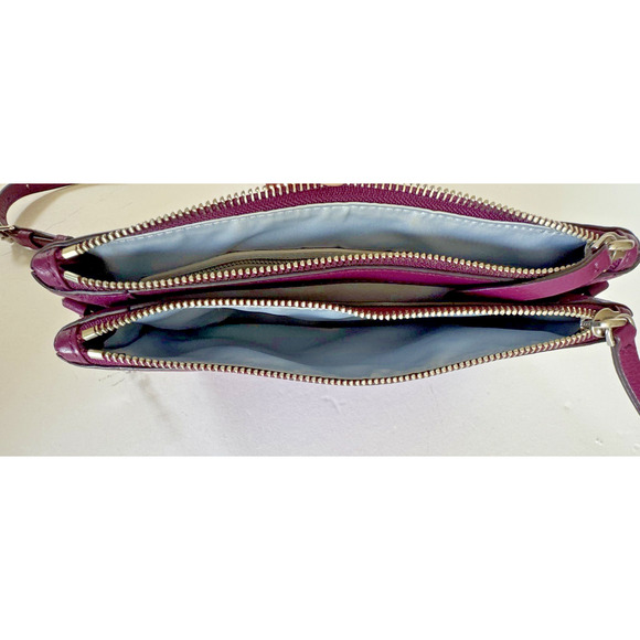 Henri Bendel Crossbody Bag Purple Leather Top Zip Dividers Chain-Link Strap - Picture 12 of 14